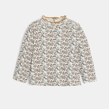 تيشيرت كوت مسطح وياقة متموّجة باللون الخريفي للفتيات الرضع.